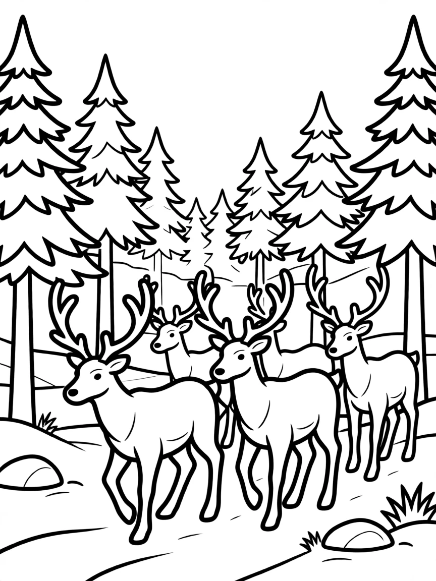 Reindeer herd passing through a northern forest