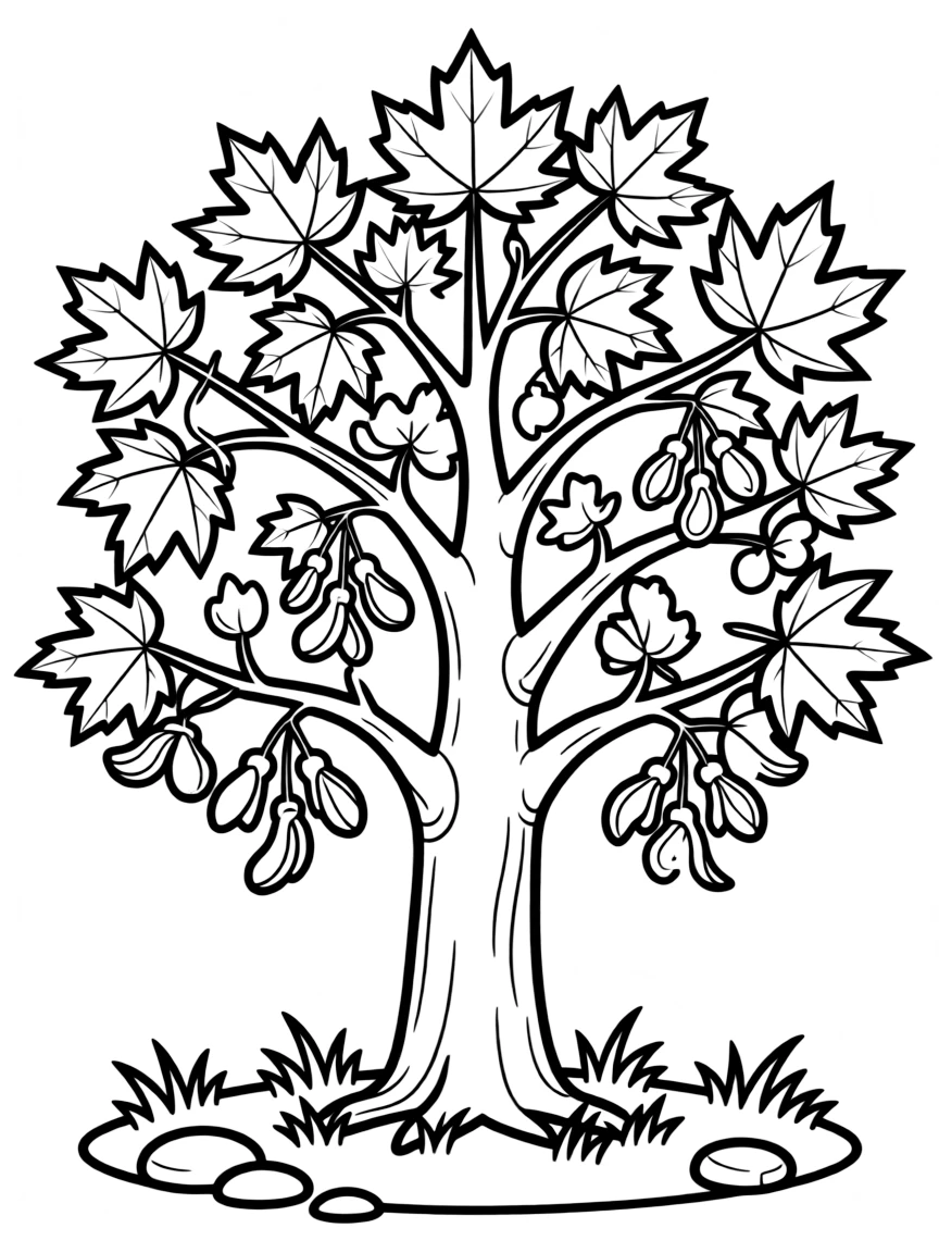 Maple tree with detailed leaves and seed pods