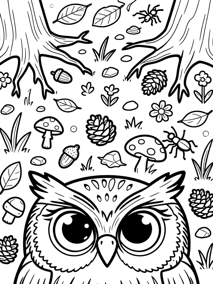 Owl's eye view looking down on forest floor
