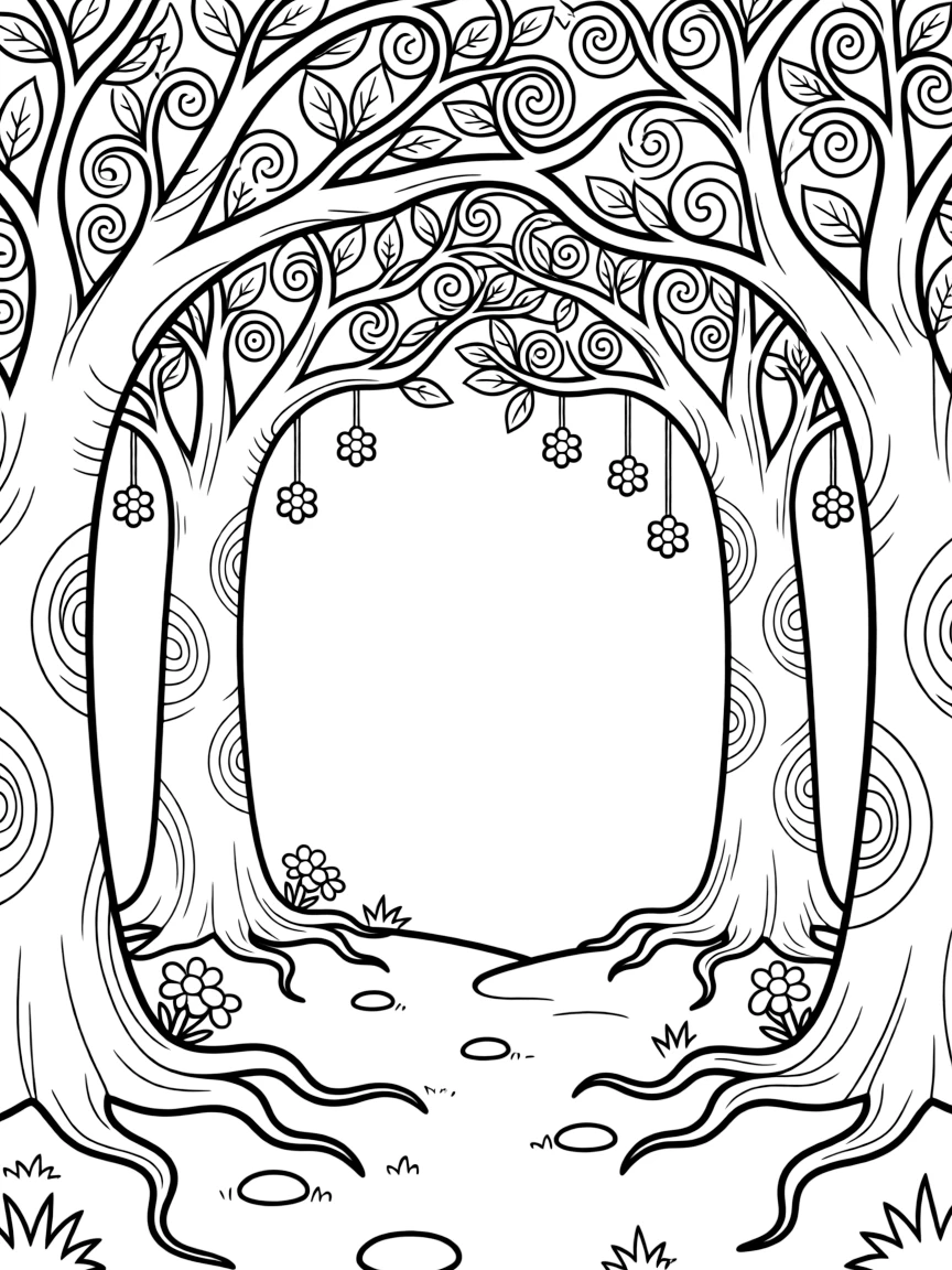 Twisted forest trees creating natural archways