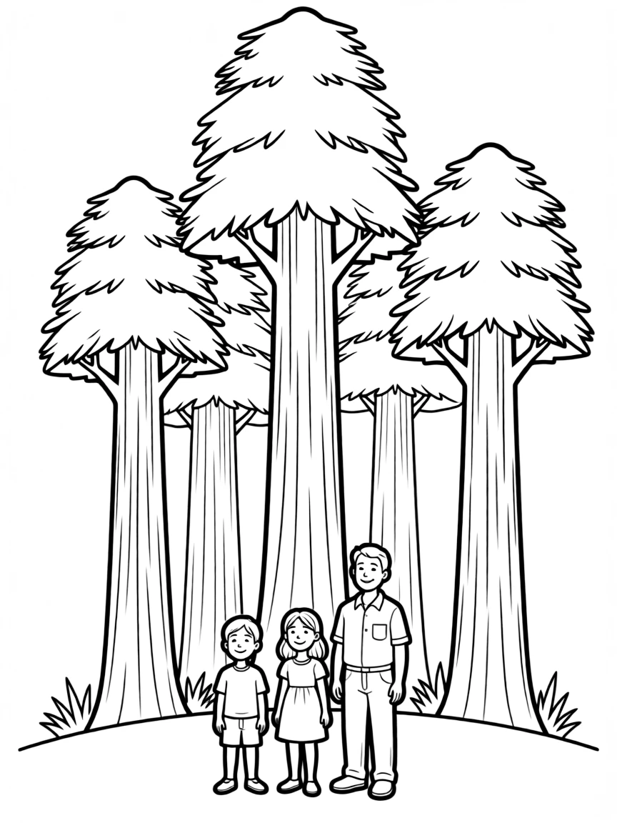 Grove of sequoia trees with people for scale