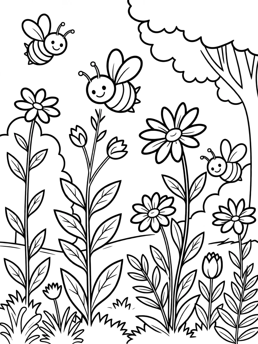 Forest bees pollinating wildflowers