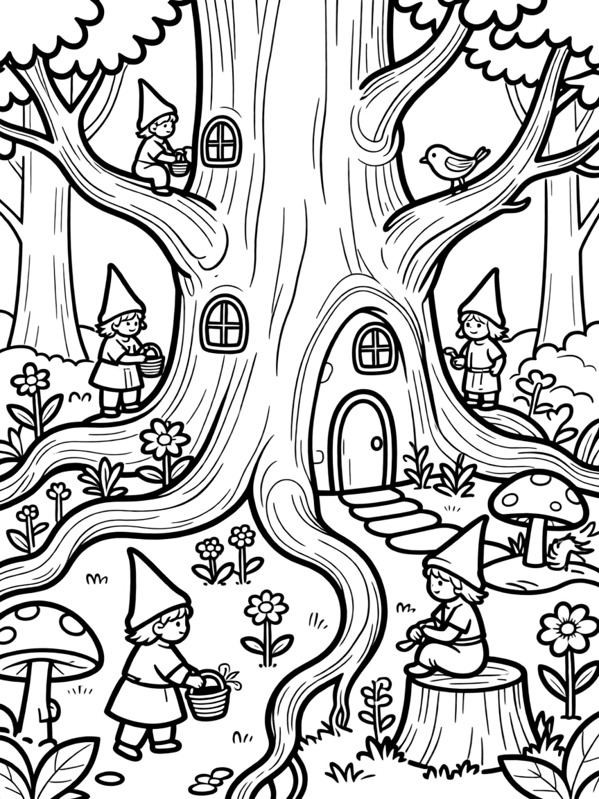 Gnome village hidden among forest roots