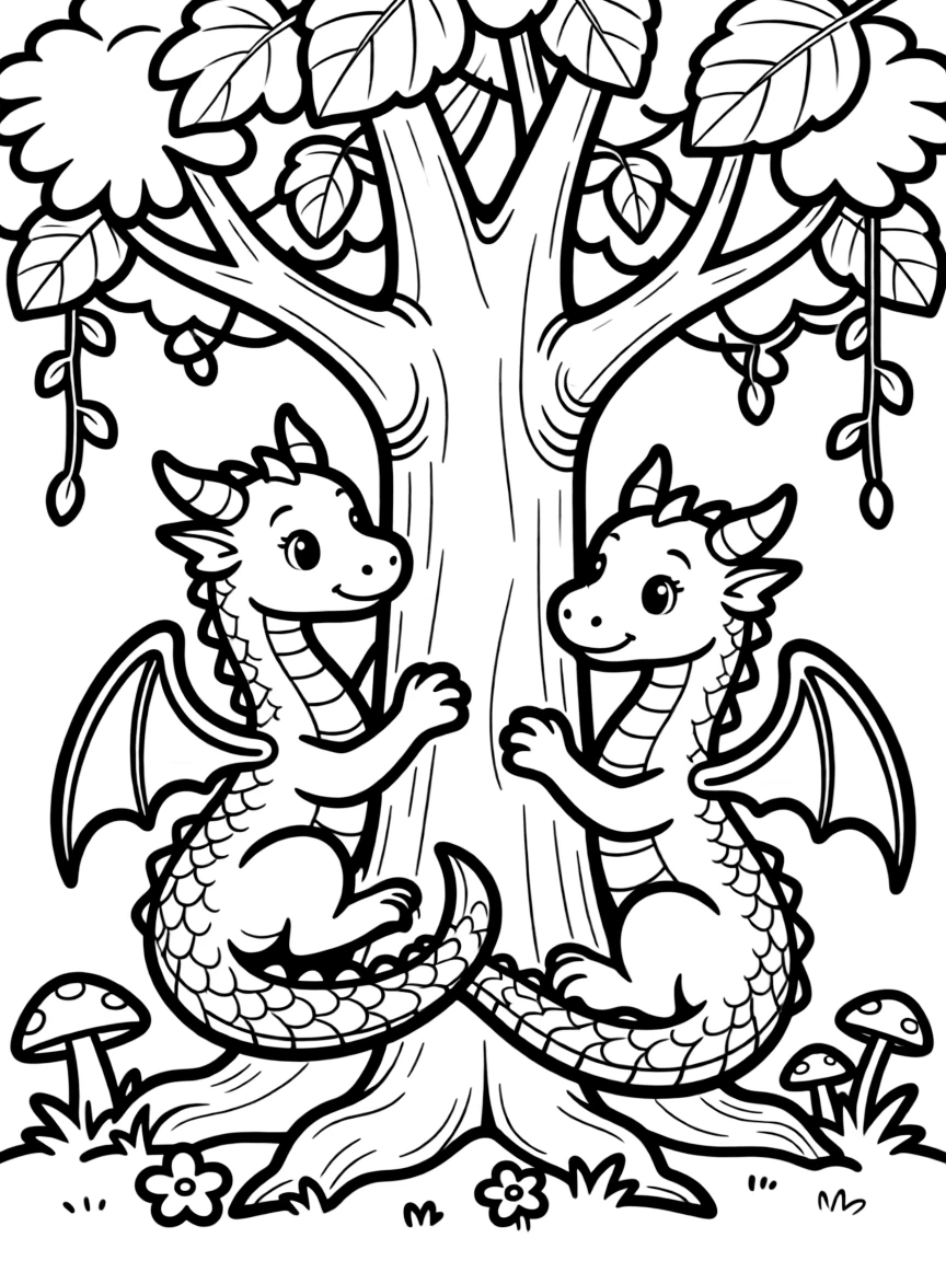 Forest dragons curled around ancient trees