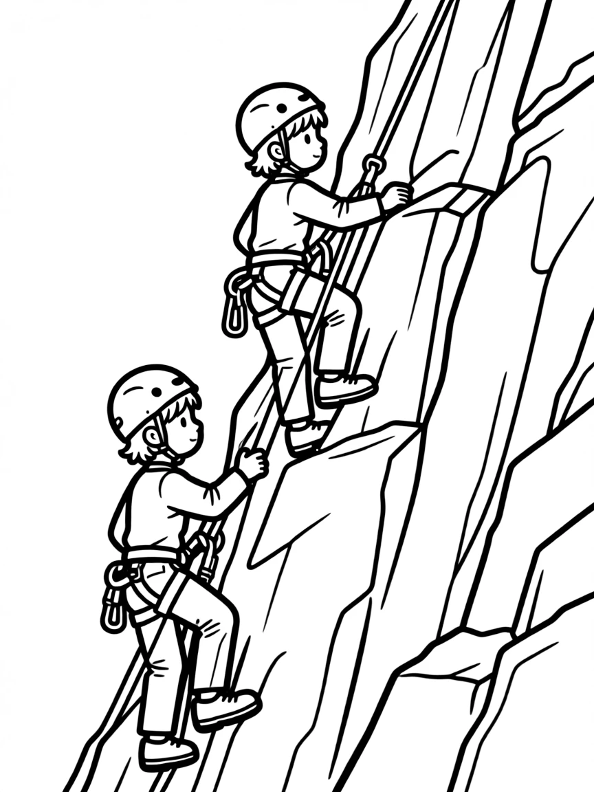 Mountain climbers scaling a challenging rock face