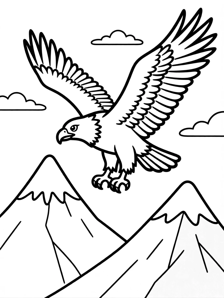 Eagle soaring between mountain summits