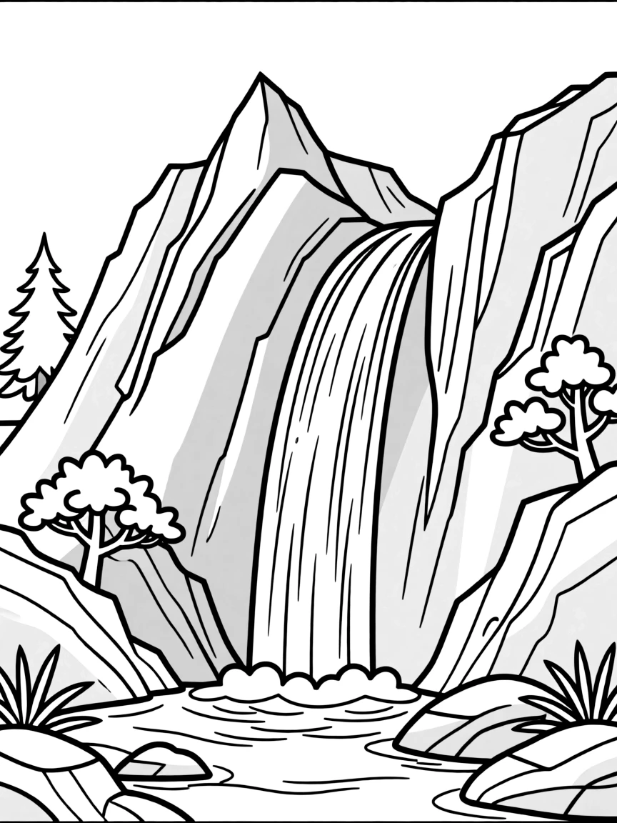 Mountain waterfall cascading down rocky cliffs