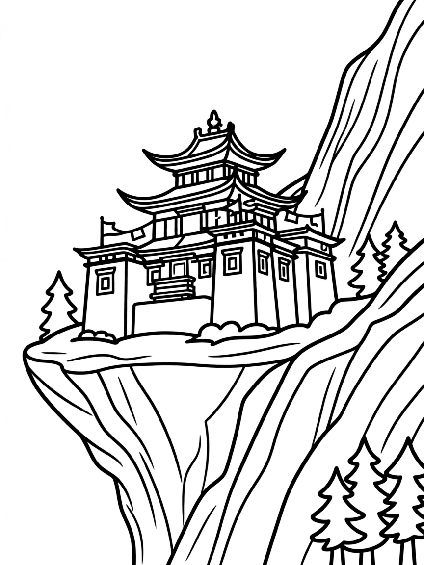 Tibetan-style mountain monastery perched on clifftop