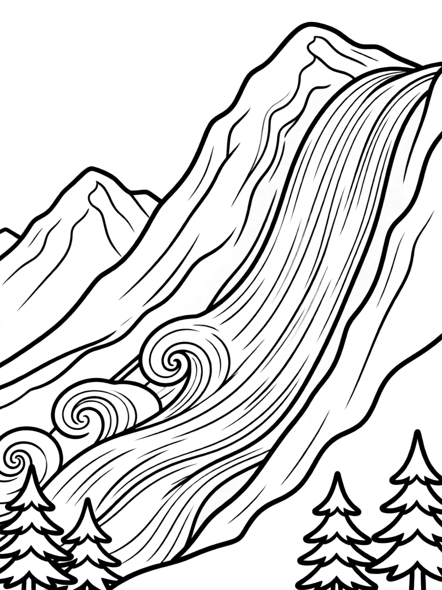 Avalanche creating dramatic patterns on mountainside