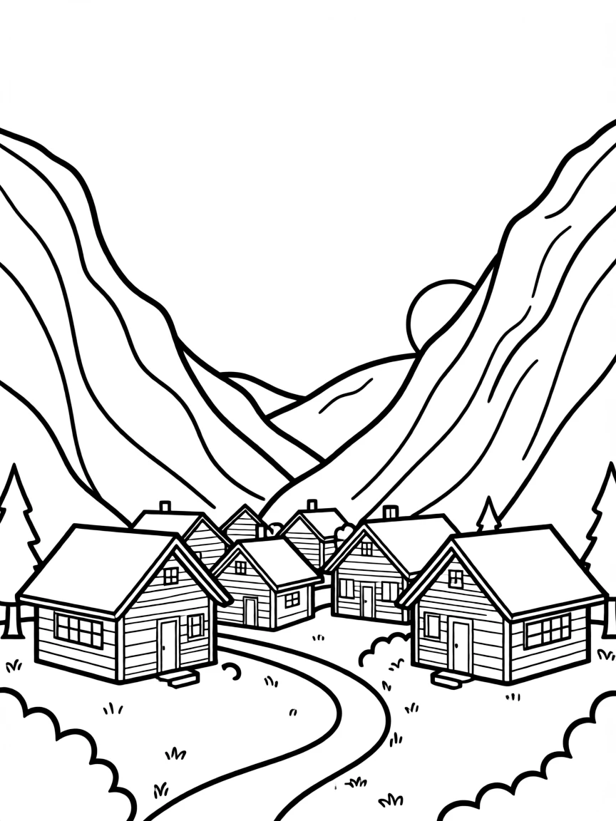 Mountain village nestled in protective valley