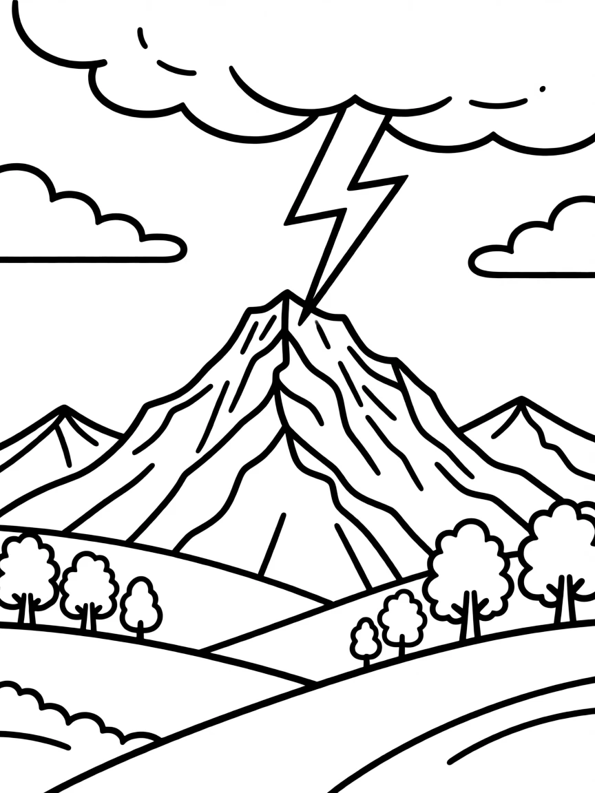 Mountain storm with lightning striking distant peak