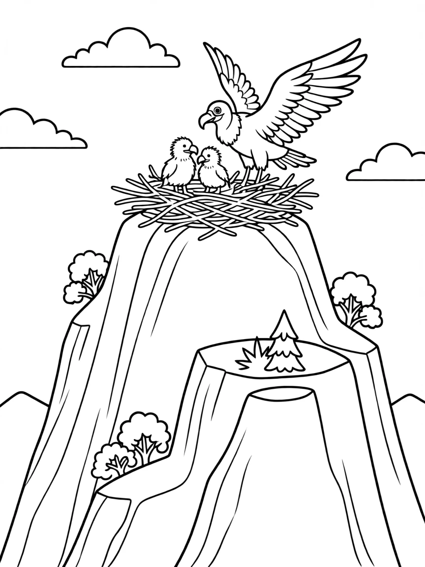 Condor's nest built on inaccessible mountain ledge