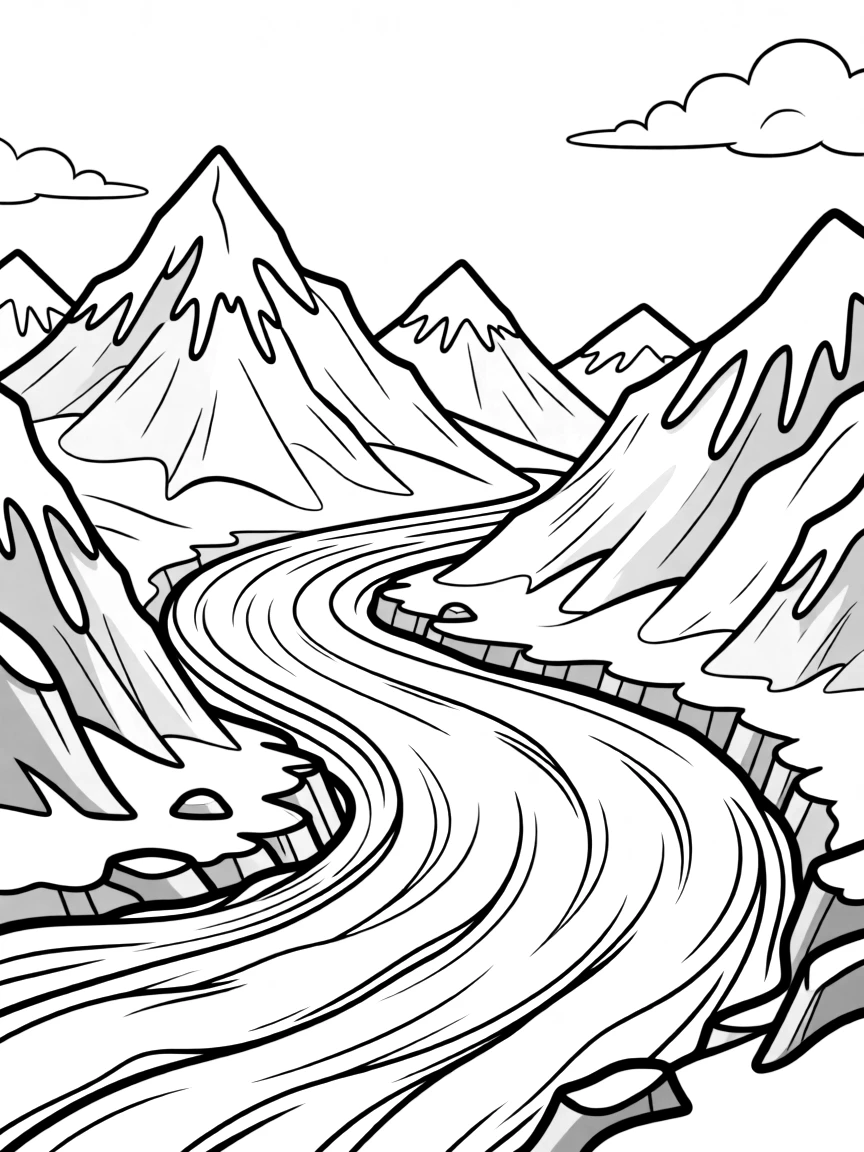 Glacier carving its way through mountain range