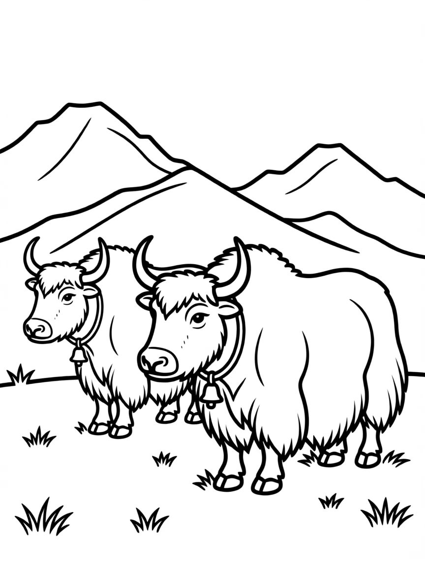 Tibetan yaks grazing on high mountain plateau