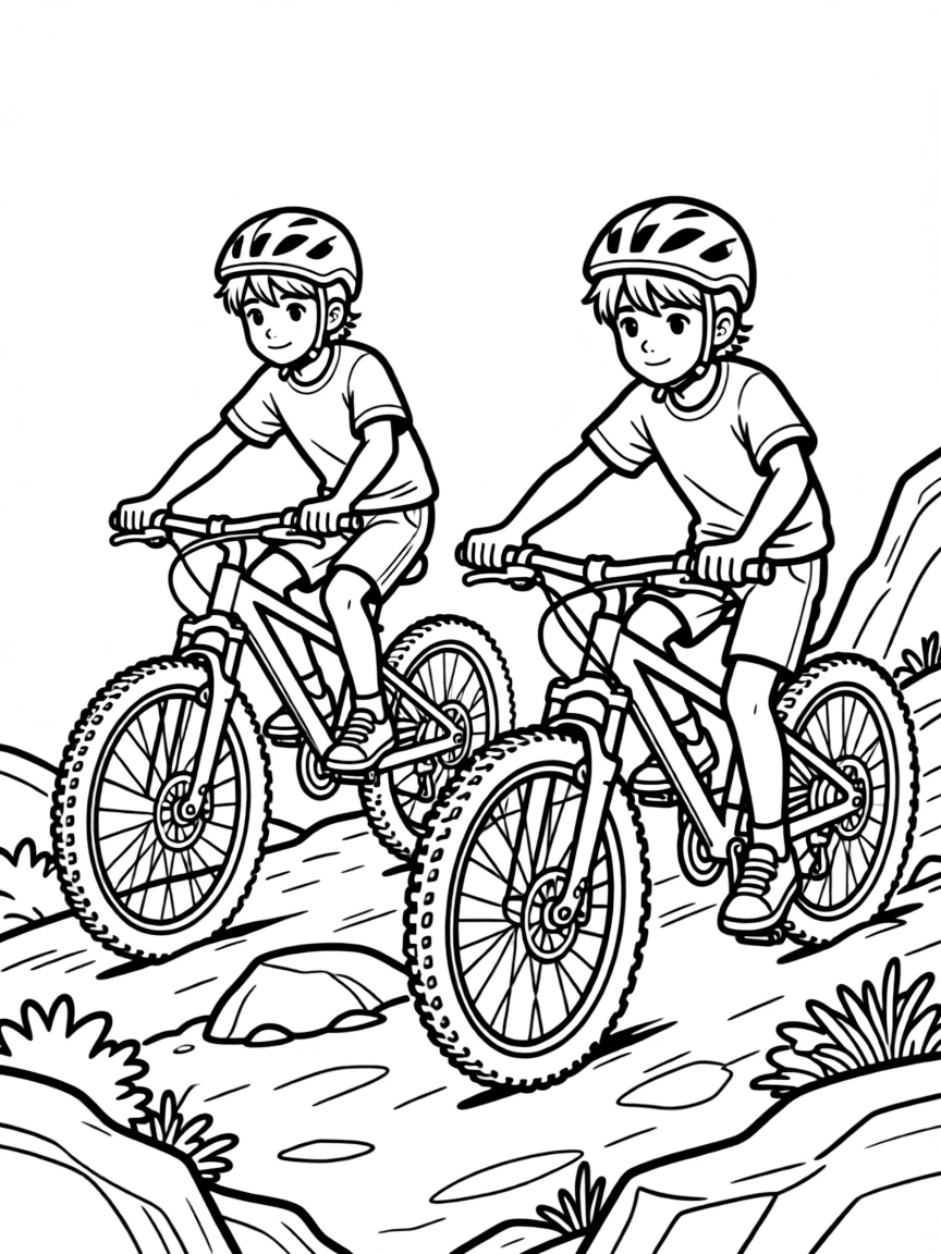 Mountain bikers navigating challenging terrain