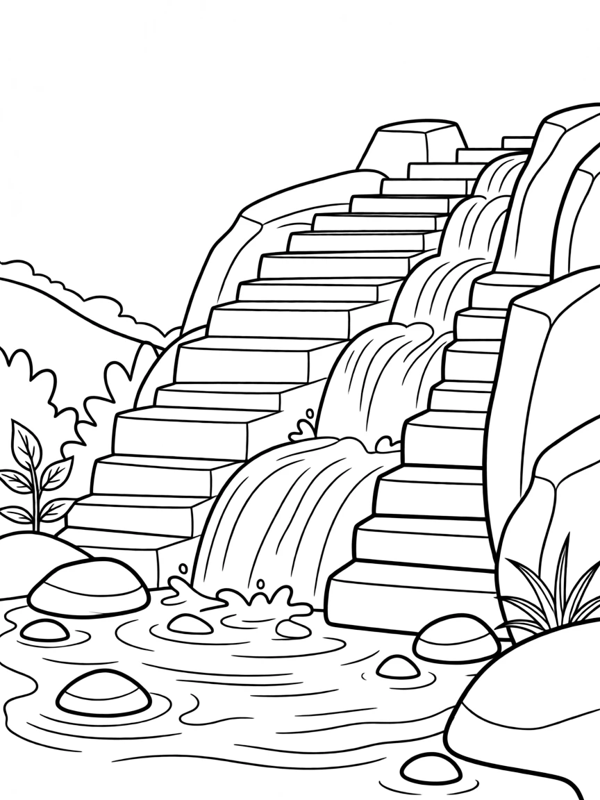 Mountain stream cascading over rocky steps