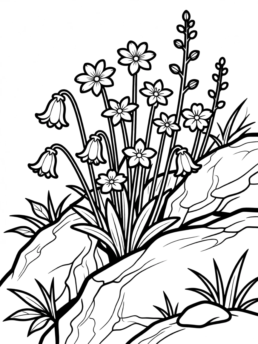 Alpine flowers growing in rocky crevices