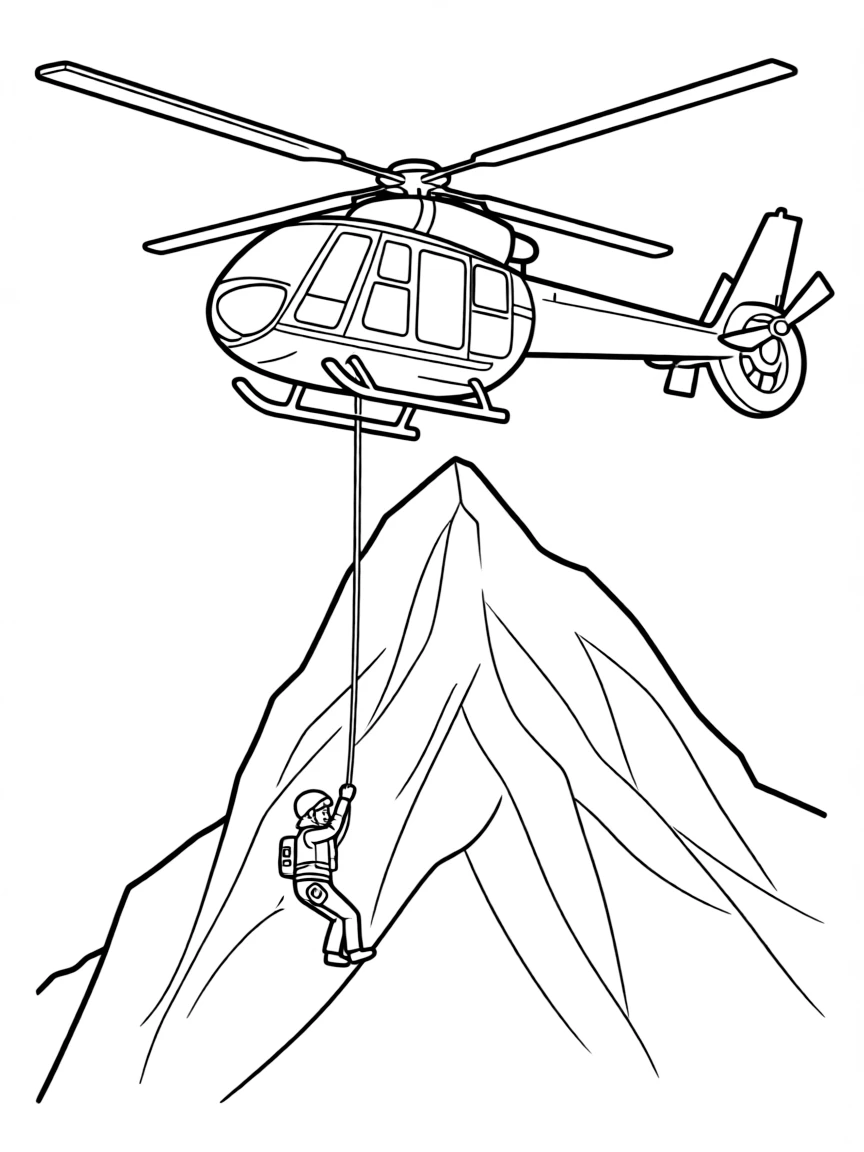 Mountain rescue helicopter near summit