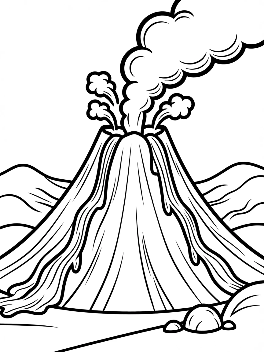 Volcanic mountain with lava flows and steam vents