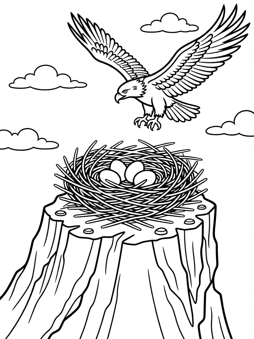 Golden eagle's nest on rocky mountain outcrop