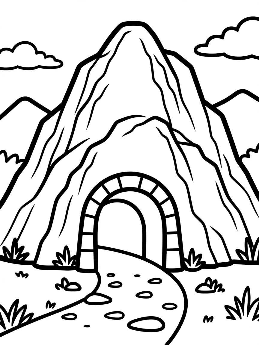 Mountain tunnel carved through solid rock
