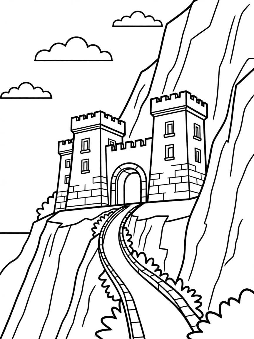 Ancient mountain fortress built into cliff face