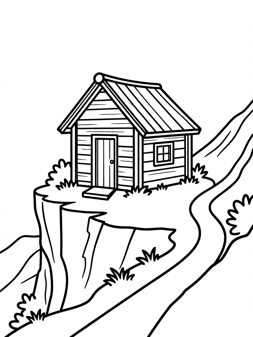Mountain hermit's simple dwelling on isolated ledge