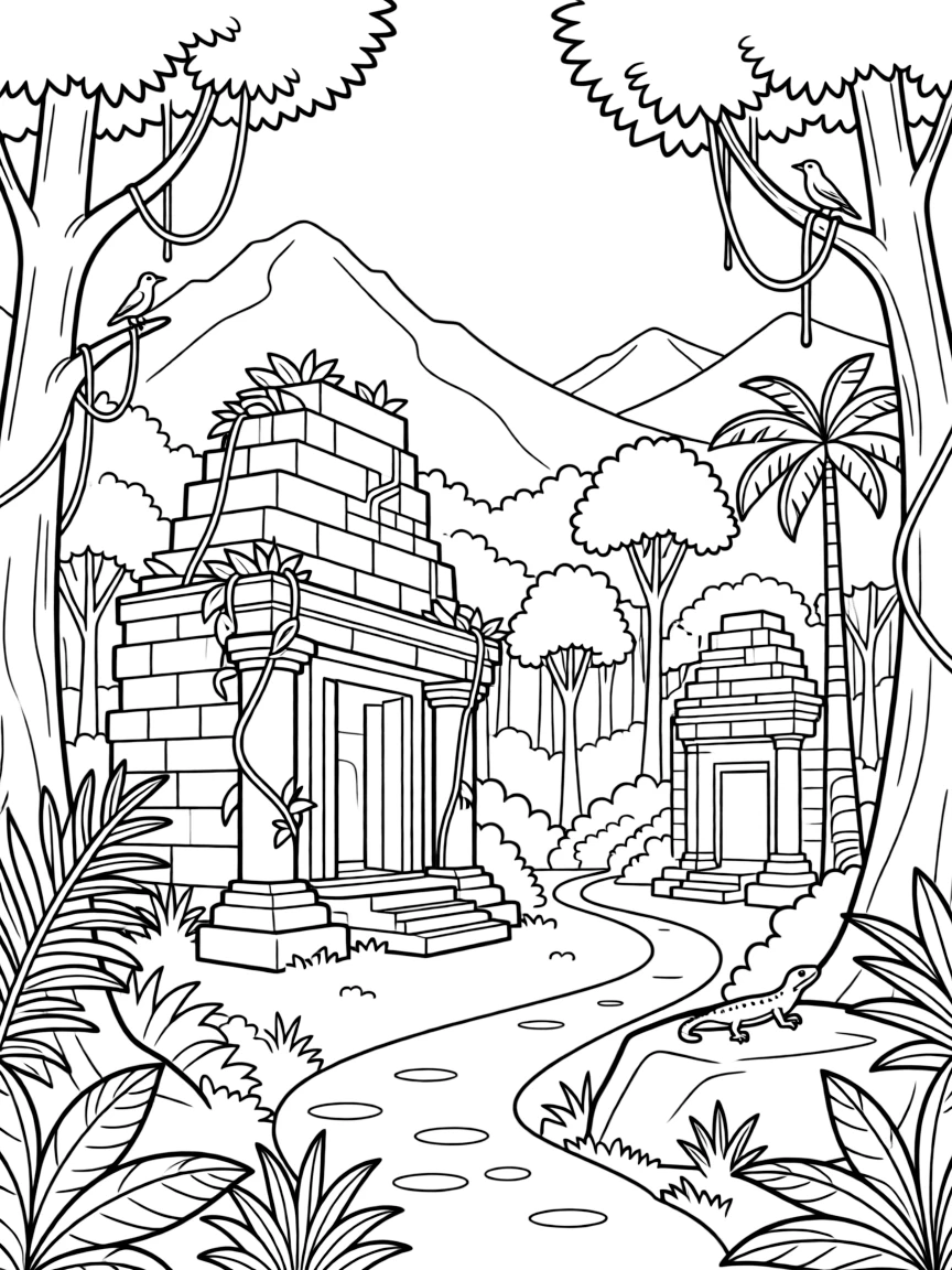 Lost city ruins hidden in mountain jungle