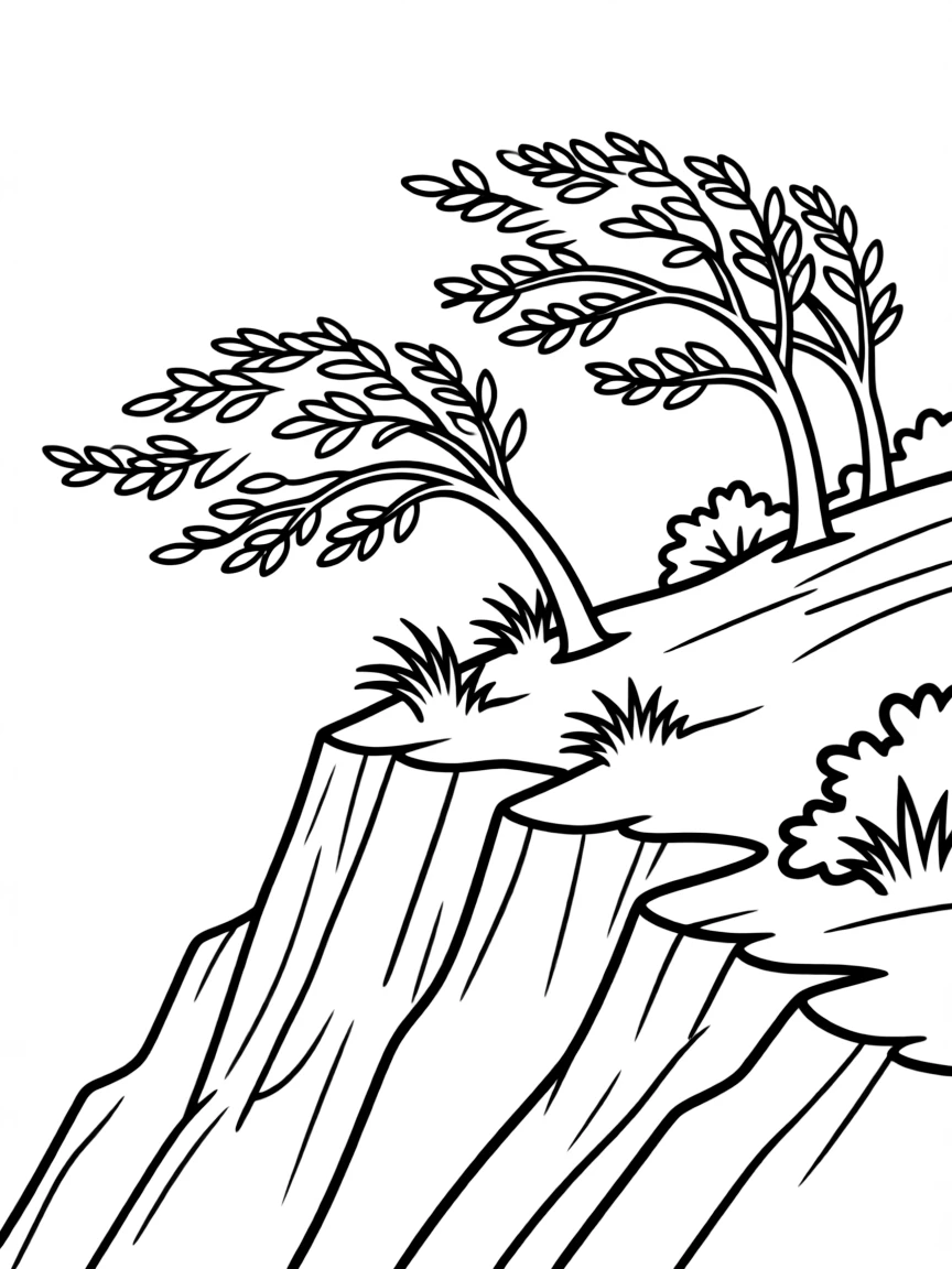 Wind-blown trees on exposed mountain ridge