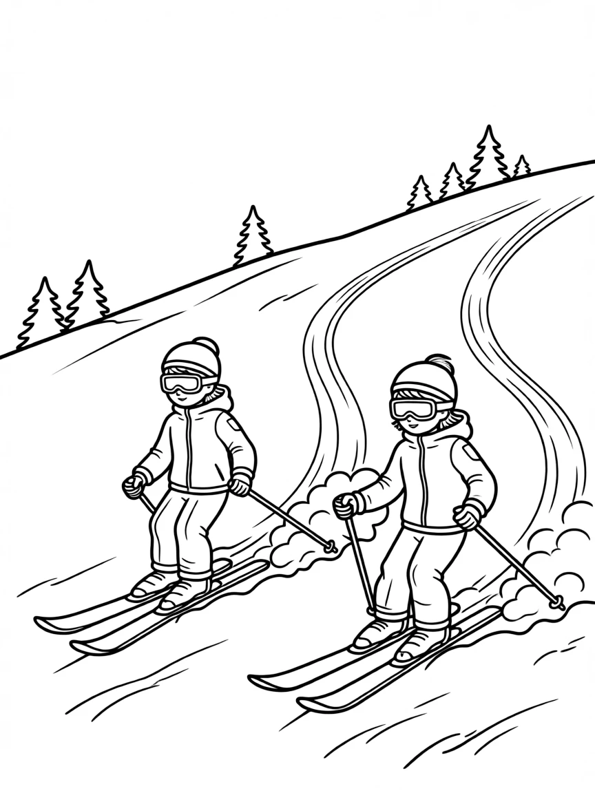 Mountain skiers creating tracks in pristine snow