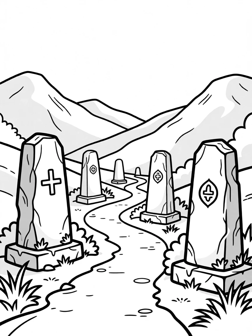 Mountain pass with ancient stone markers