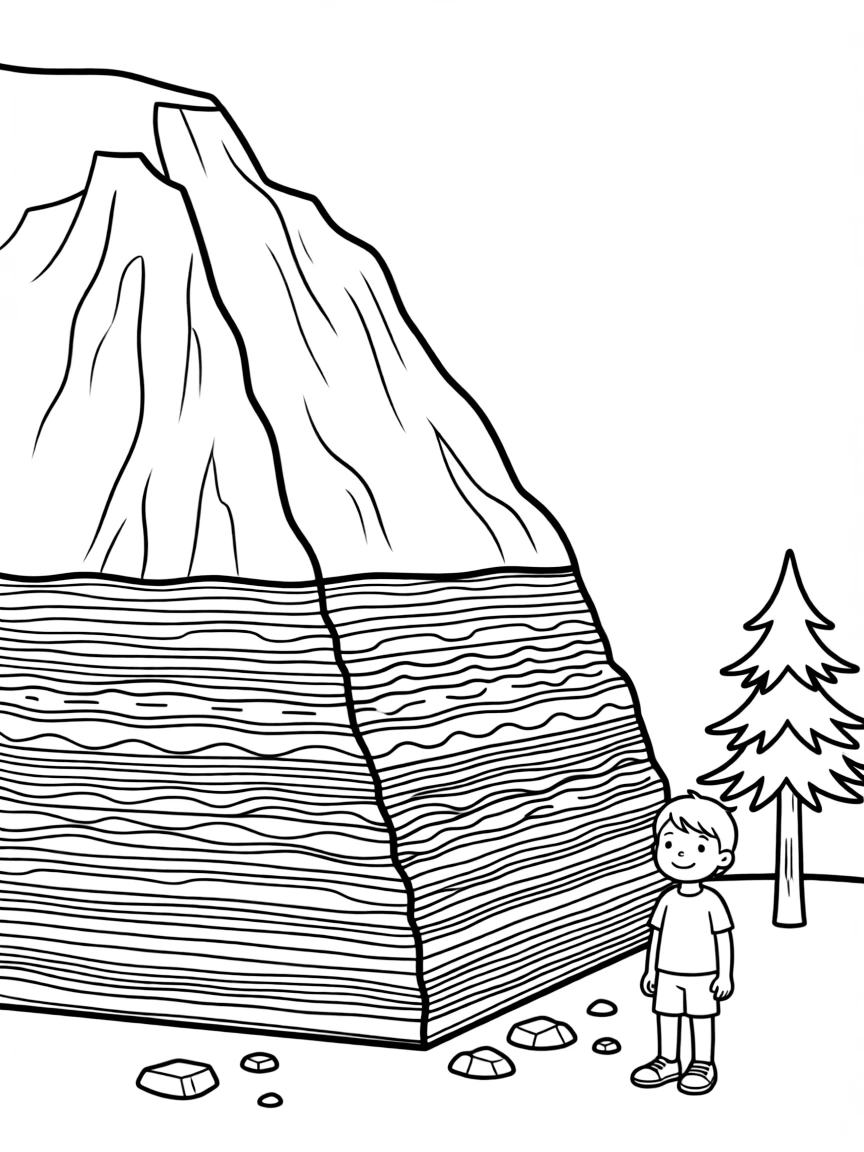 Landslide revealing mountain geological layers