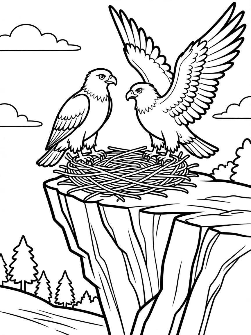 Nest of golden eagles on inaccessible cliff