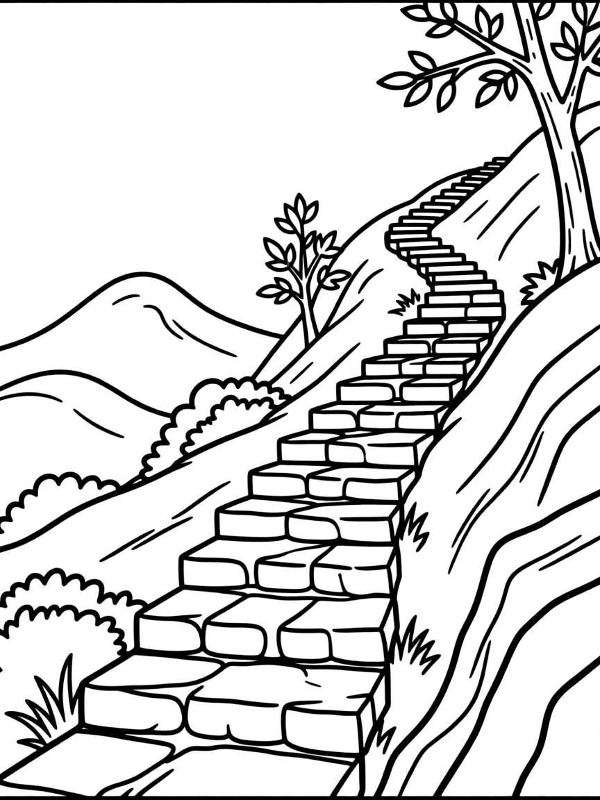 Ancient mountain trail with stone steps