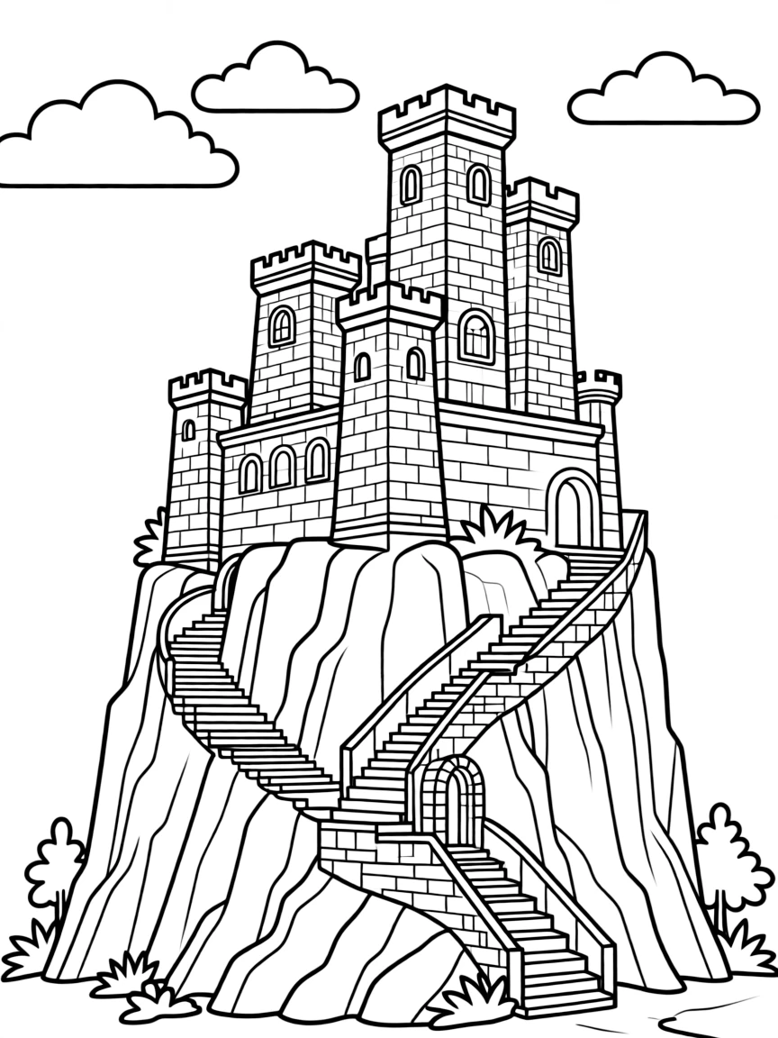 Elaborate mountain fortress carved into cliff face