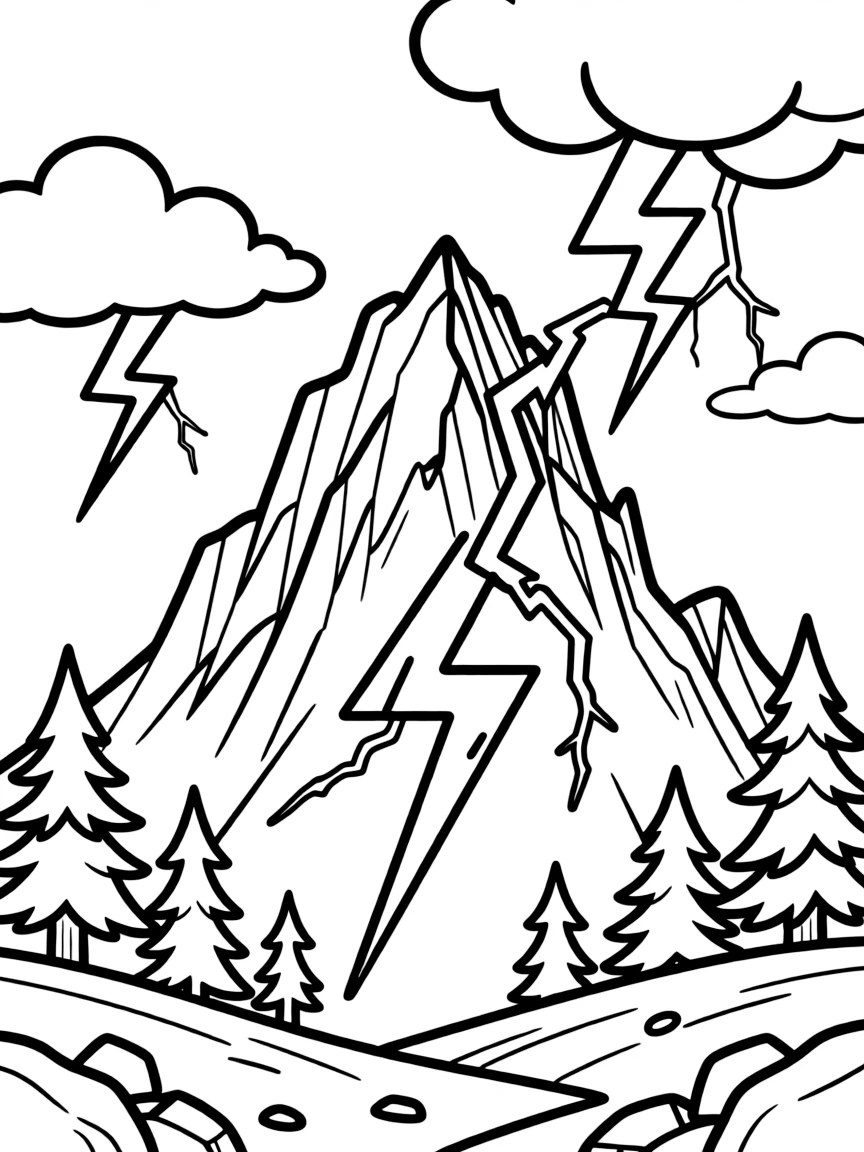 Lightning striking dramatic mountain peak