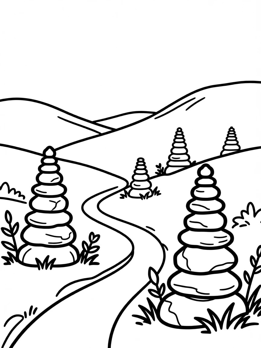Mountain pass with prayer stone cairns