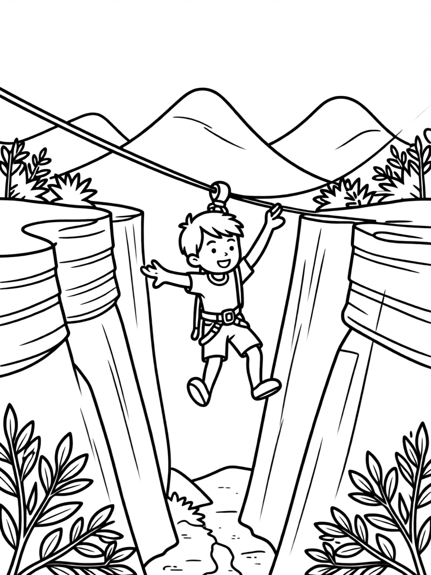 Mountain zip-line adventure through canyon