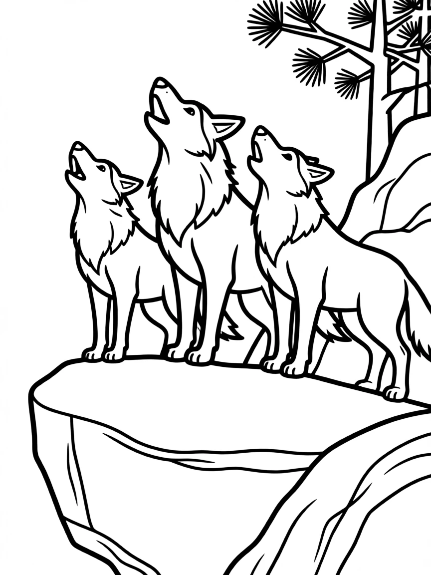 Mountain wolves howling from rocky outcrop