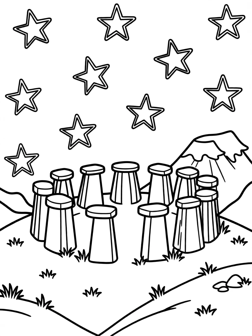 Stone circle on mountain plateau under stars