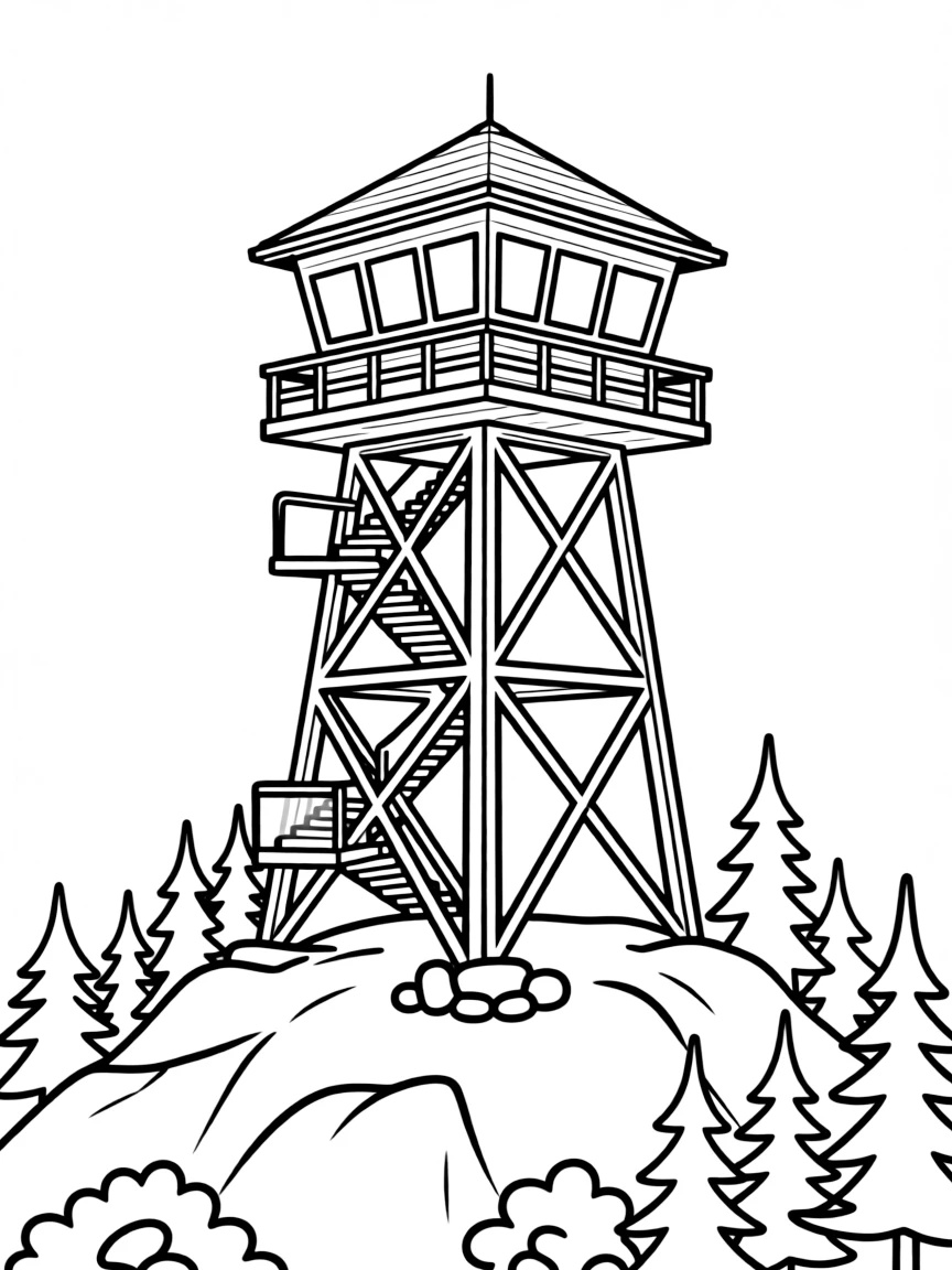 Mountain fire lookout tower with panoramic views