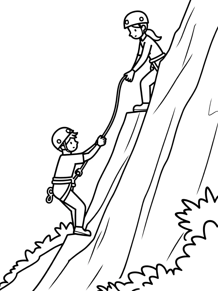Mountain climber rescue scene on steep cliff