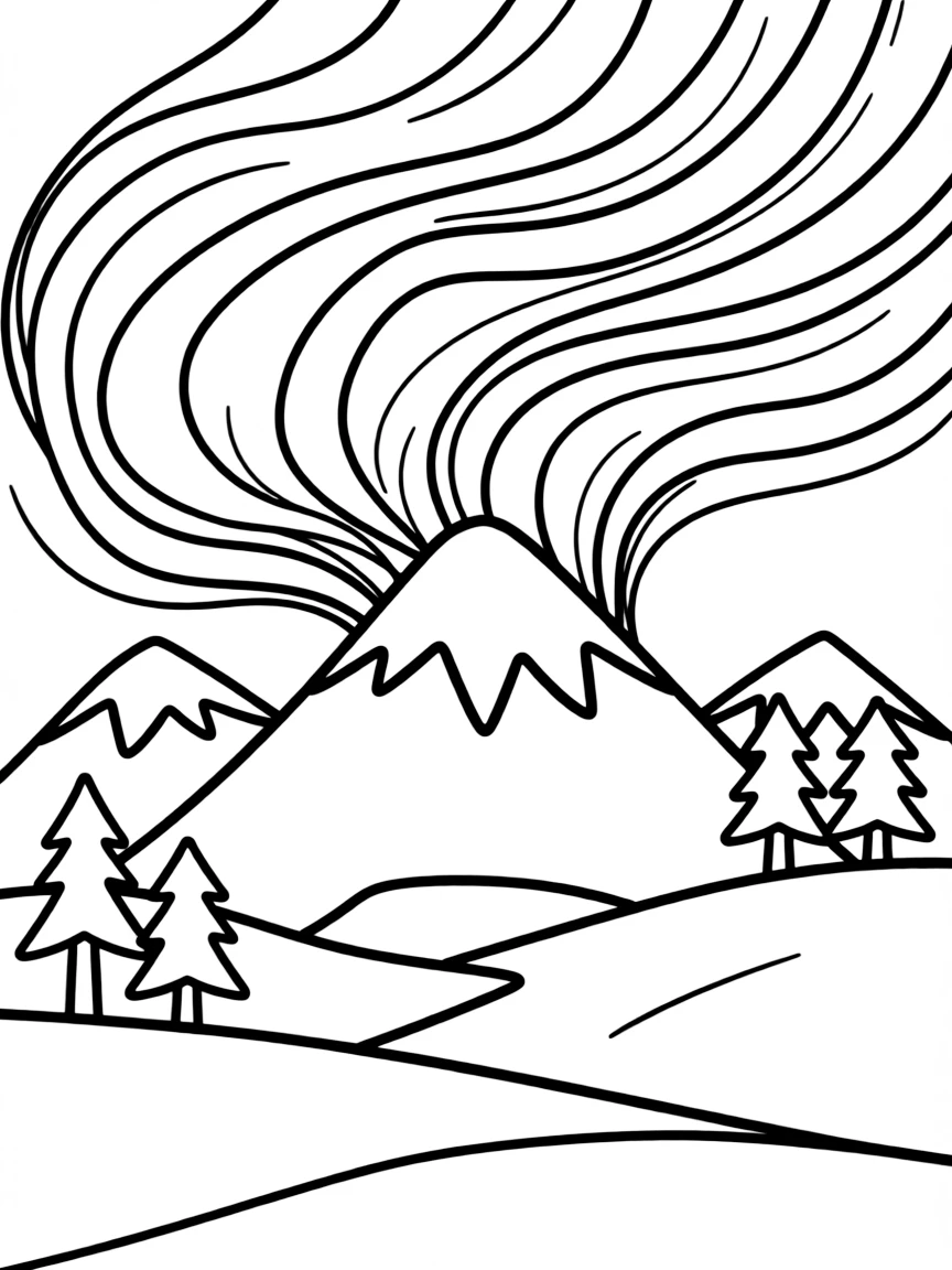 Mountain scene with Northern Lights overhead