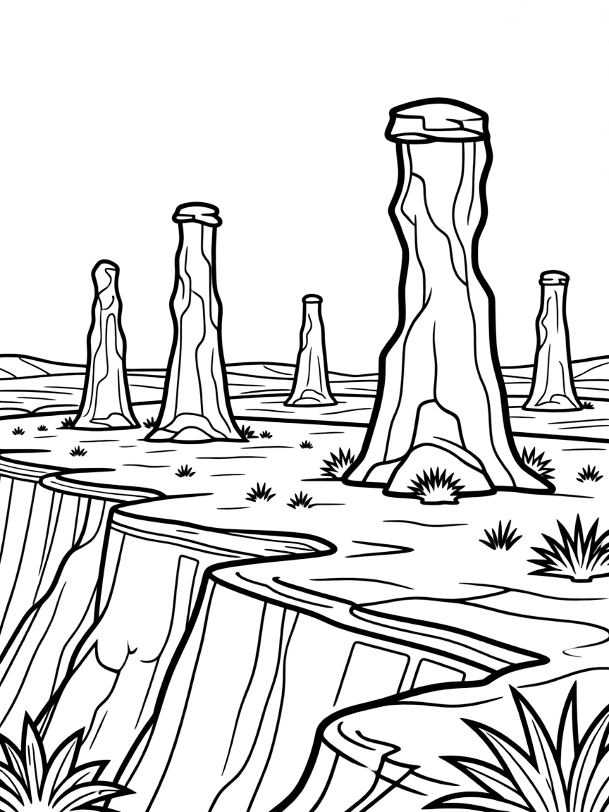 Plateau with strange rock formations and eroded pillars
