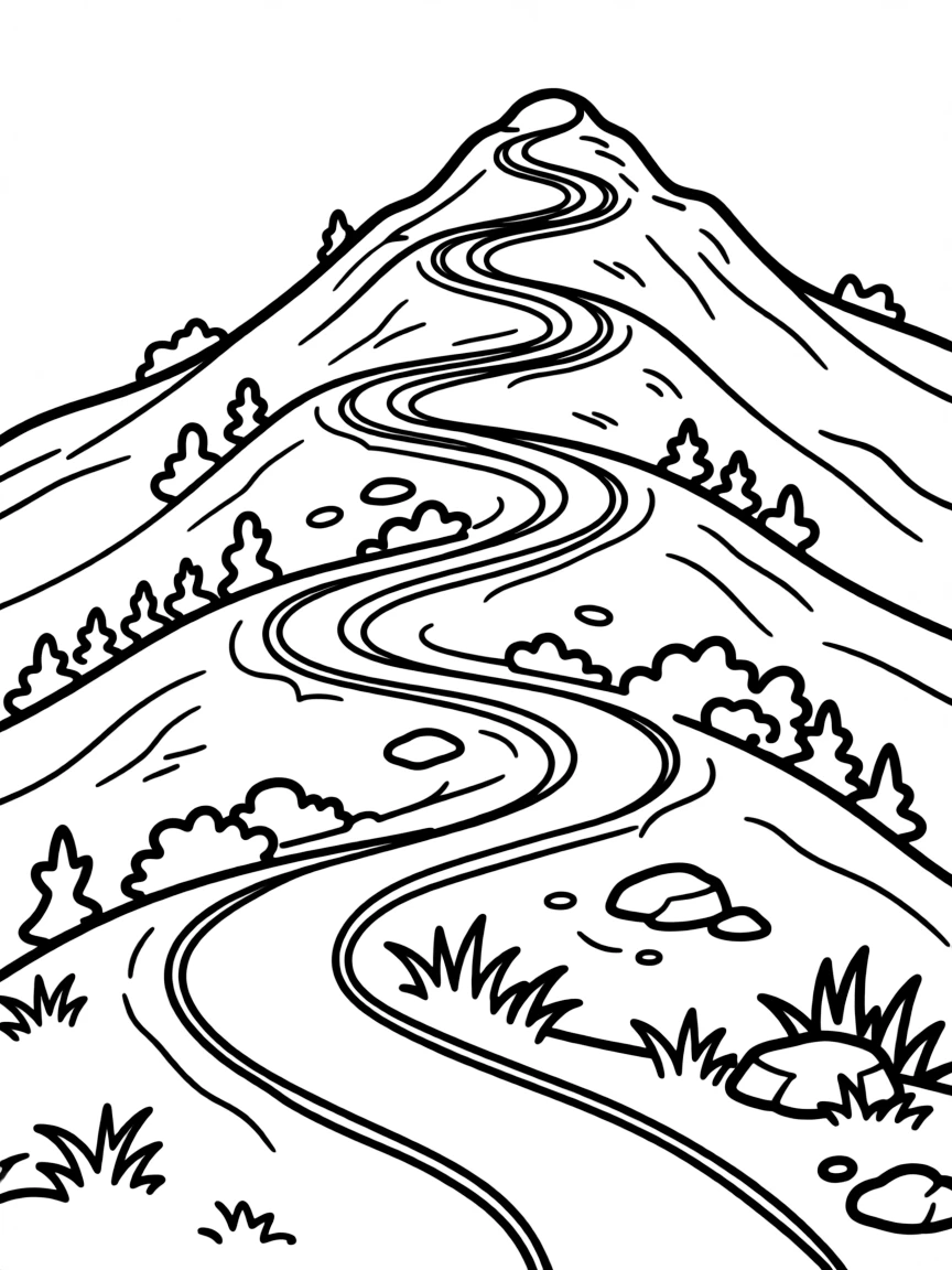 Mountain trail with switchbacks viewed from above
