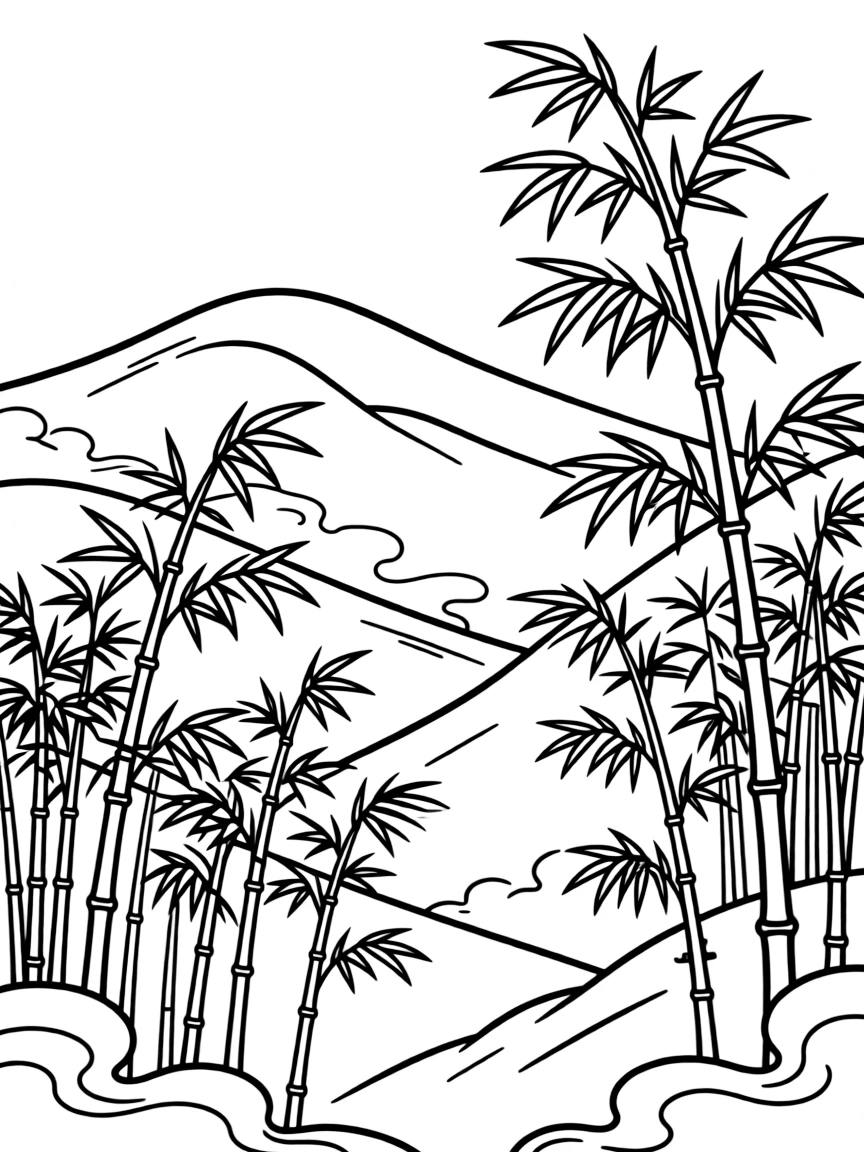 Bamboo forests on misty mountain slopes