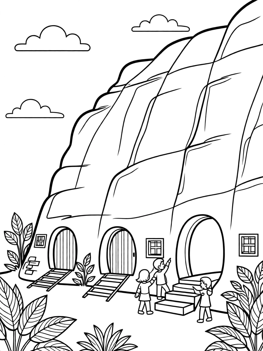 Mountain cave dwellings in cliff face