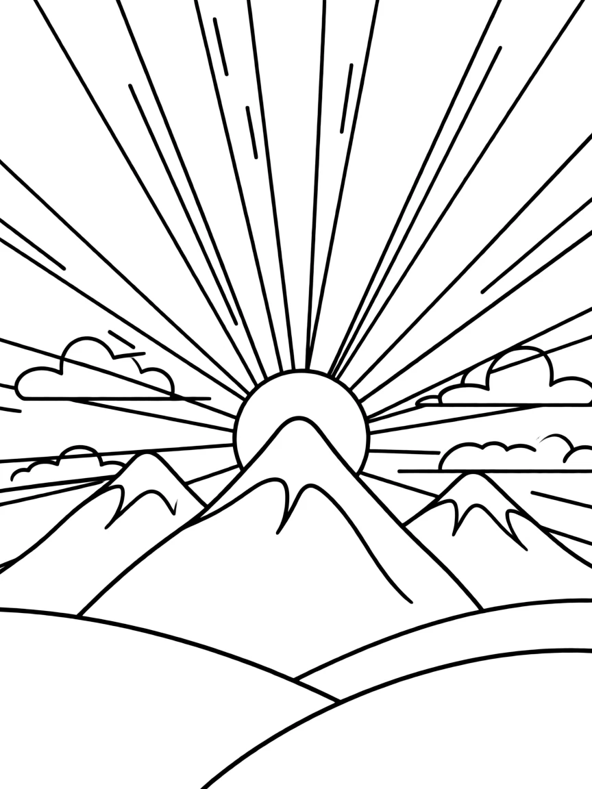 Mountain sunrise with streaming light rays