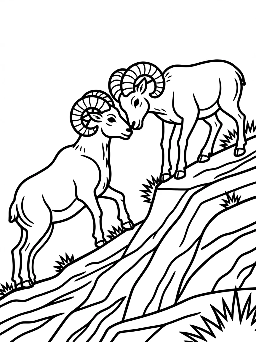Bighorn sheep butting heads on mountain ledge