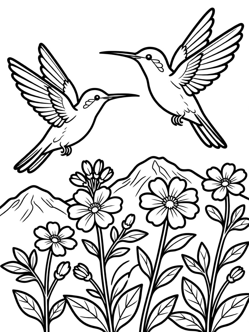 Hummingbirds feeding on mountain wildflowers